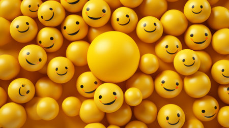 a yellow smiley face surrounded by many other smiley facesの素材