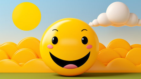 an easter egg with a smiley face and clouds in the backgroundの素材