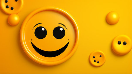 a yellow smiley face surrounded by black circlesの素材