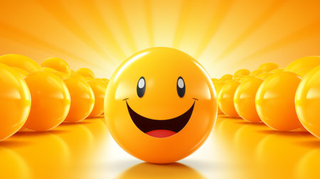 an orange smiley face surrounded by many other smiley facesの素材
