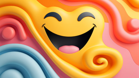 an emoji with a smiley face on a colorful backgroundの素材