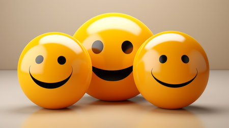 three yellow smiley faces on a beige backgroundの素材