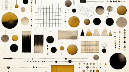 a black and white drawing of various shapes and linesの素材