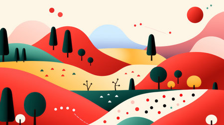 an abstract landscape with trees and hillsの素材