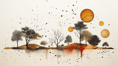 an abstract painting of trees and waterの素材