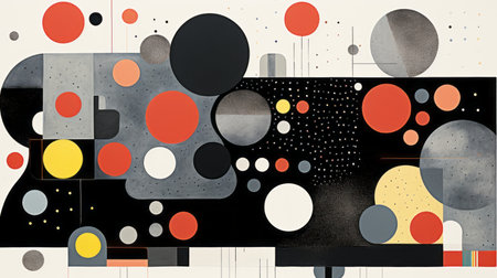 an abstract painting with circles and dotsの素材