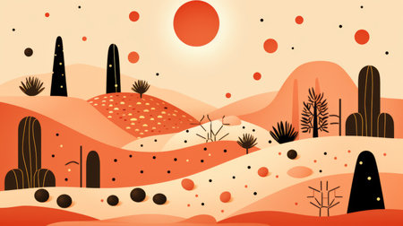 an illustration of a desert landscape with cactus plantsの素材