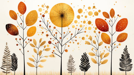 an illustration of autumn trees and leavesの素材