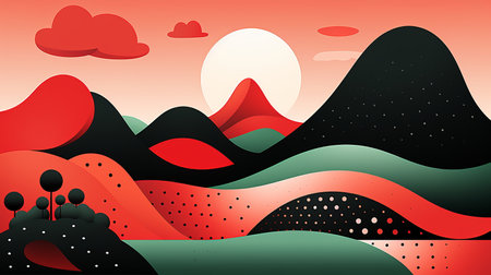 an illustration of a red and black landscapeの素材