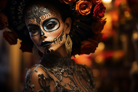 day of the dead woman with makeupの素材