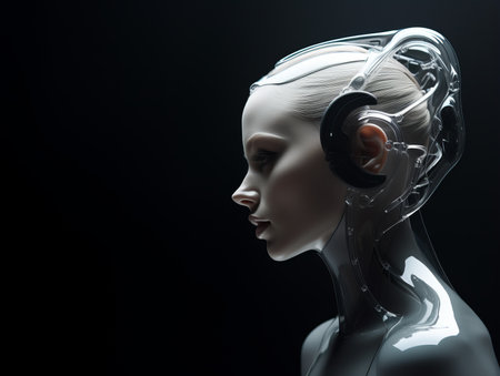 a female robot with headphones on her headの素材