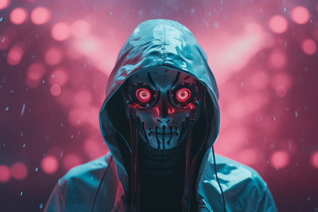 a man in a hoodie with glowing eyesの素材