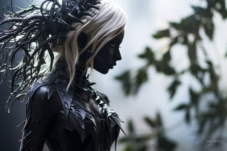 a statue of a woman with white hair and black hairの素材