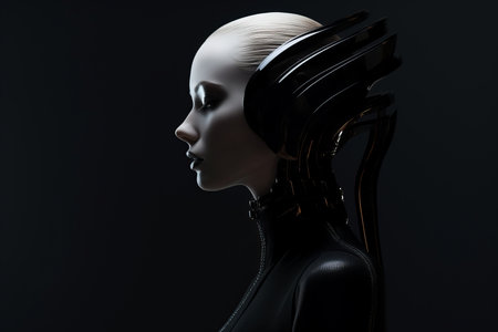 a woman in a futuristic outfit with long hairの素材