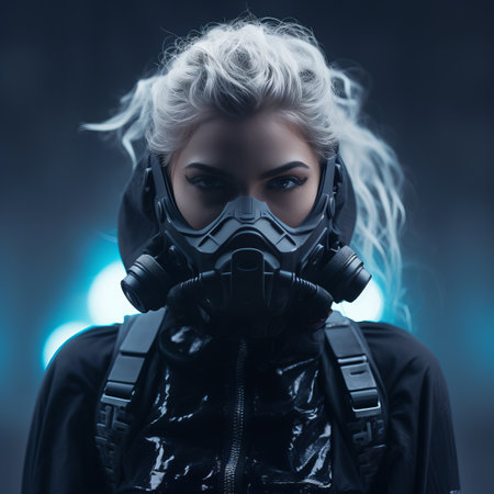 a woman wearing a gas maskの素材