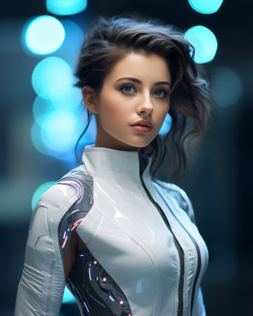 a beautiful woman in a futuristic suitの素材