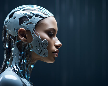 the face of a woman in a futuristic suitの素材