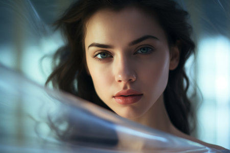 a beautiful young woman is looking into the cameraの素材