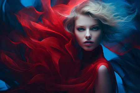 a beautiful blonde woman in a red dressの素材