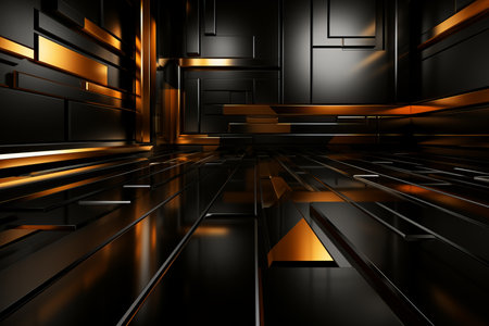3d rendering of a black and gold roomの素材
