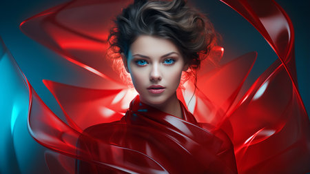 a beautiful woman with blue eyes and red hairの素材