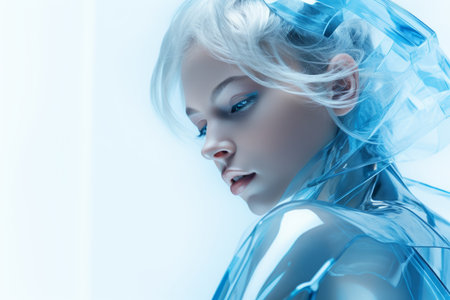 a woman in a futuristic blue body suitの素材