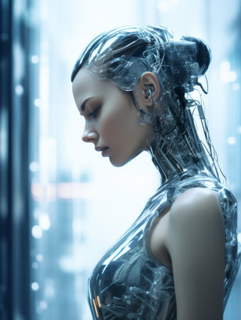 a woman in a futuristic robot suitの素材