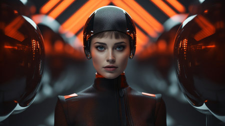 a woman in a futuristic suit and helmetの素材