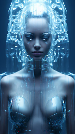 a woman in a futuristic suit with a head full of wiresの素材