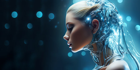 a woman with glowing blue hair and a futuristic lookの素材