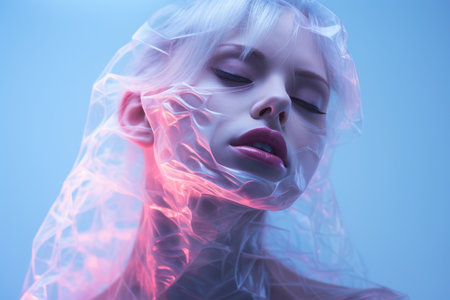 an image of a woman covered in plastic wrapの素材