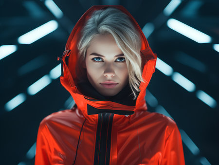 an image of a woman in an orange jacketの素材