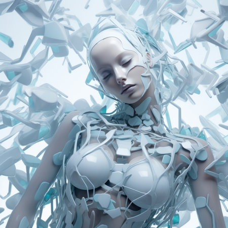 an image of a woman surrounded by many pieces of iceの素材