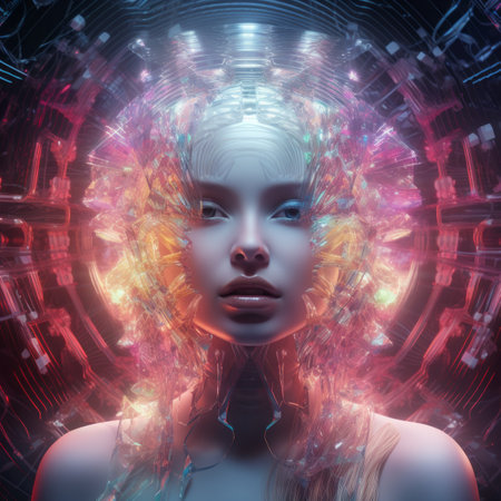 an image of a woman with glowing eyesの素材