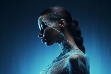 an image of a womans face with a blue backgroundの素材