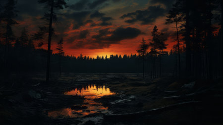 a forest scene with a full moon in the skyの素材