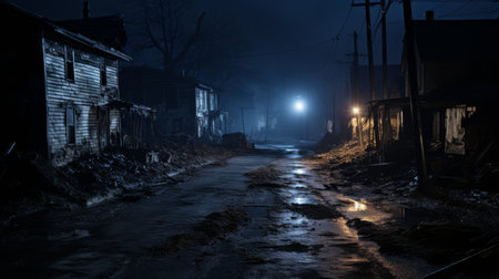 a dark street at nightの素材