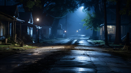 a wet street at nightの素材