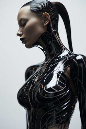 3d rendering of a futuristic woman in black and silverの素材