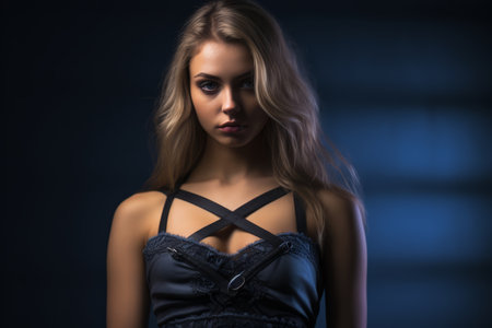 a beautiful young woman in a black dressの素材