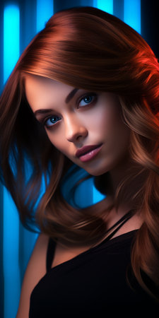 a beautiful woman with long hair in a black dressの素材