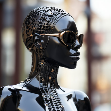 a black mannequin wearing sunglasses and a black dressの素材