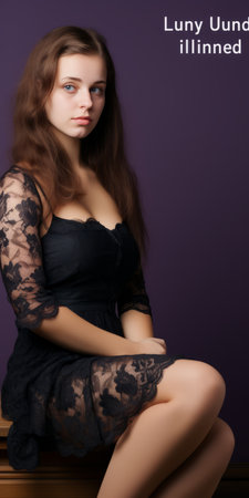 a woman in a black dress sitting on a benchの素材