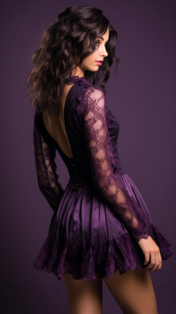 beautiful woman in purple dress with long sleevesの素材