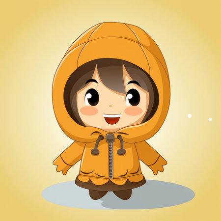 a cartoon girl wearing an orange coat and hoodieの素材