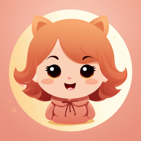 a cartoon girl with red hair and a cat faceの素材