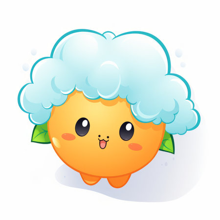 an orange with a blue cloud on its headの素材