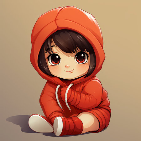 a little girl in a red hoodie sitting downの素材