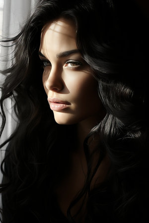 a beautiful woman with long black hairの素材