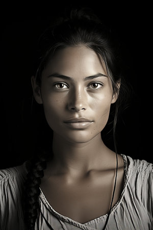 a black and white photo of a woman with braidsの素材